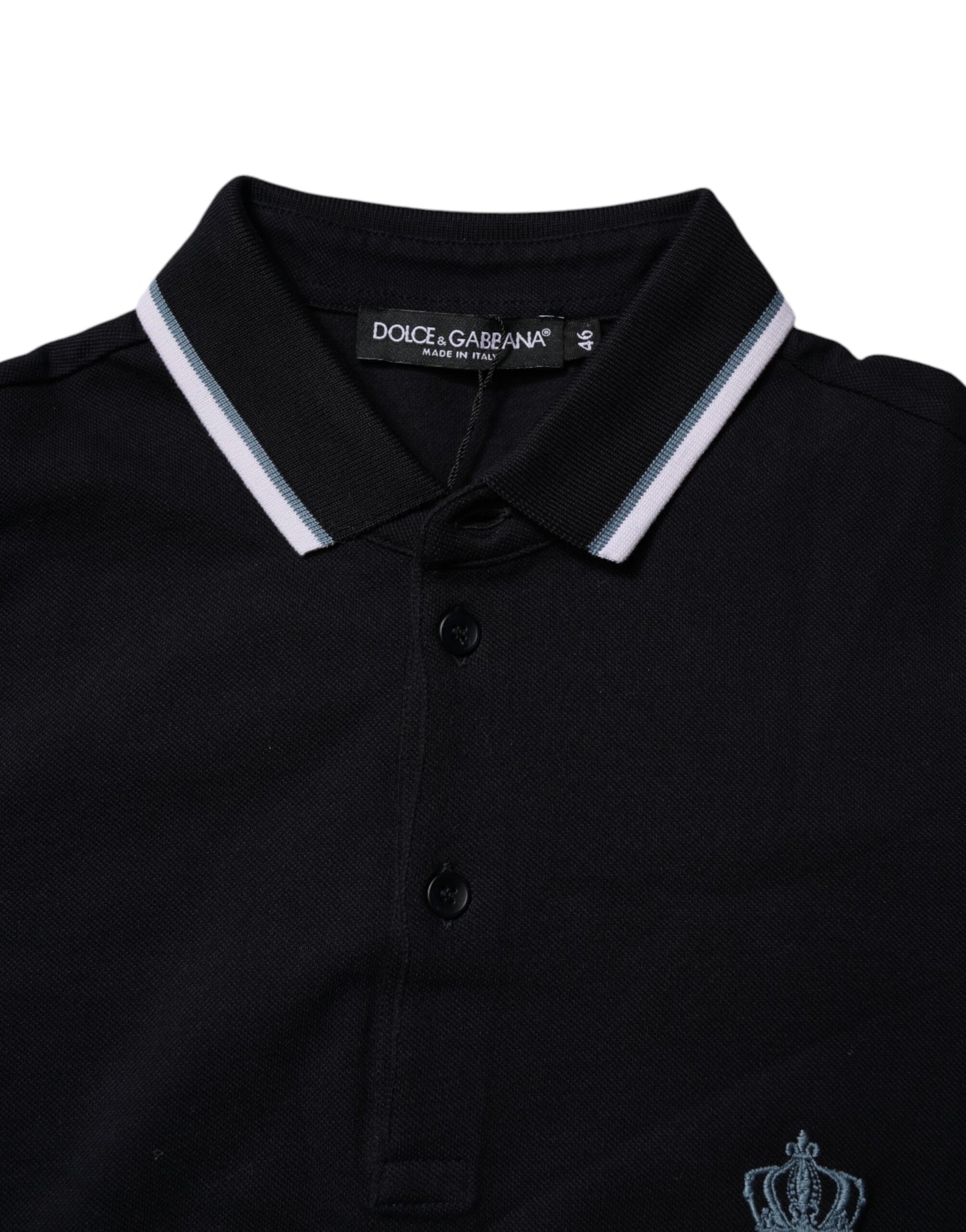 Tricou polo Dolce & Gabbana negru din bumbac cu guler crown