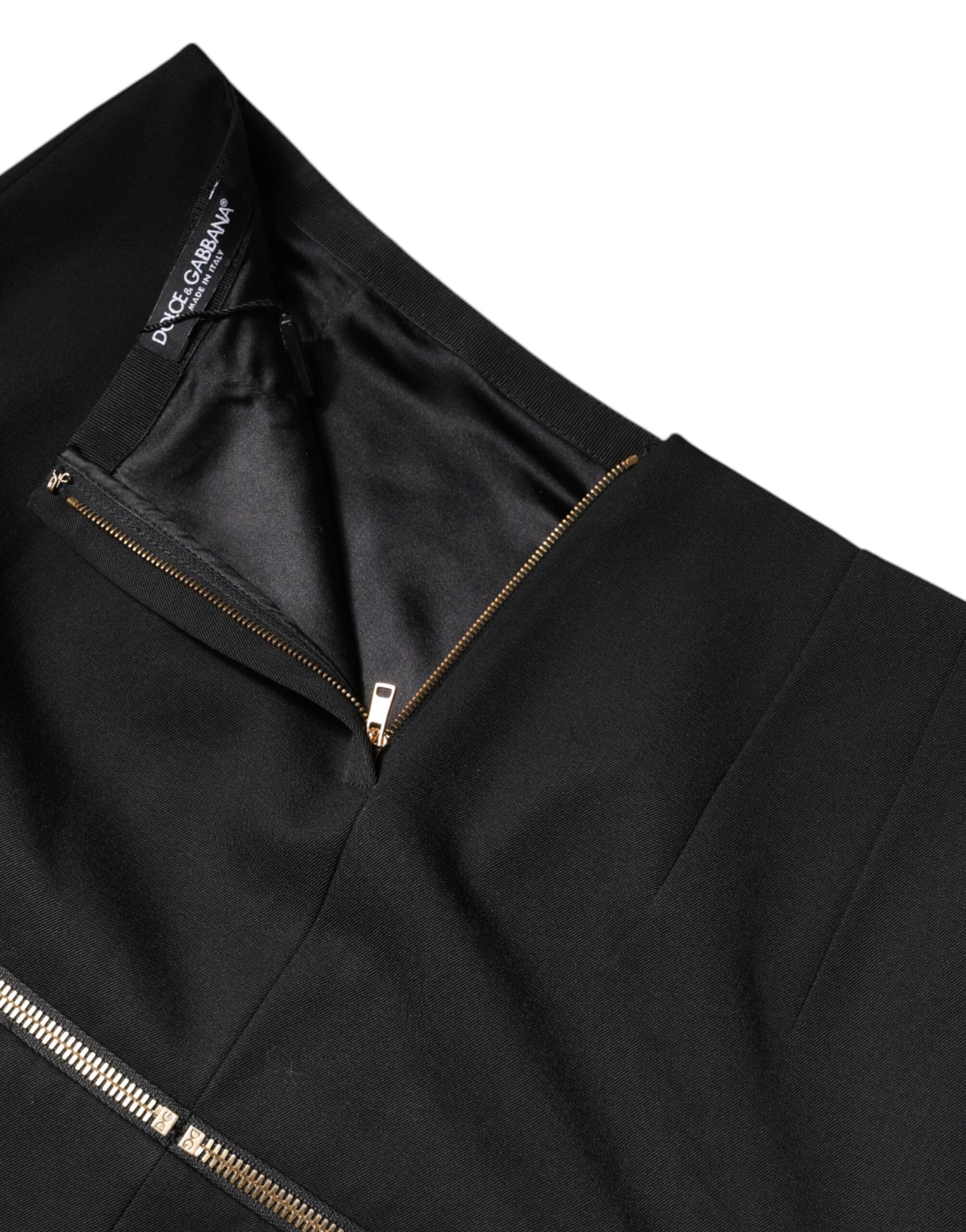Dolce & Gabbana Black Virgin Wool High Waisted Mini Skirt