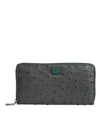 Dolce & Gabbana Green Ostrich Logo Plaque Zip Around Continental Wallet