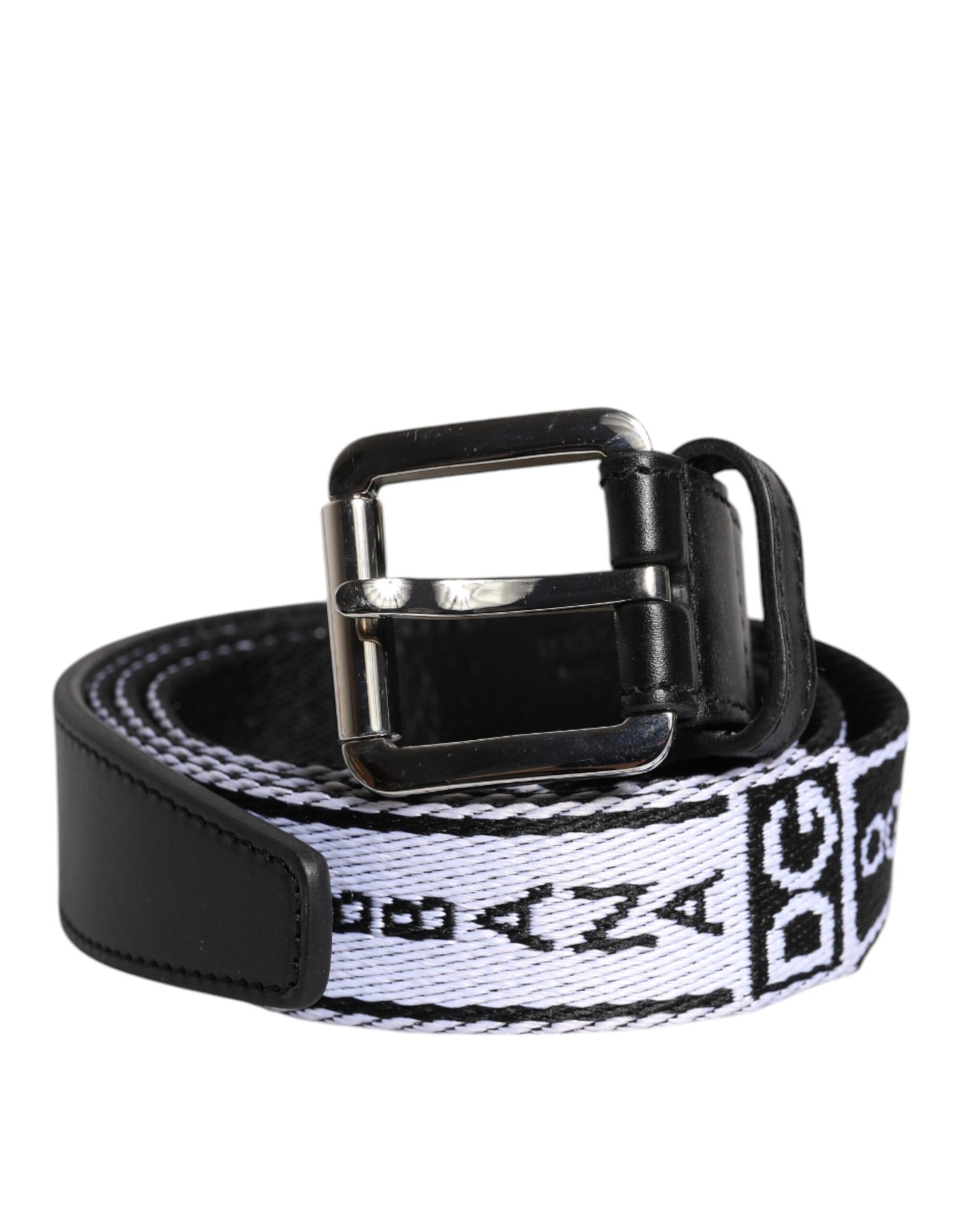 Curea Dolce & Gabbana cu cataramă din metal imprimat cu logo negru și alb