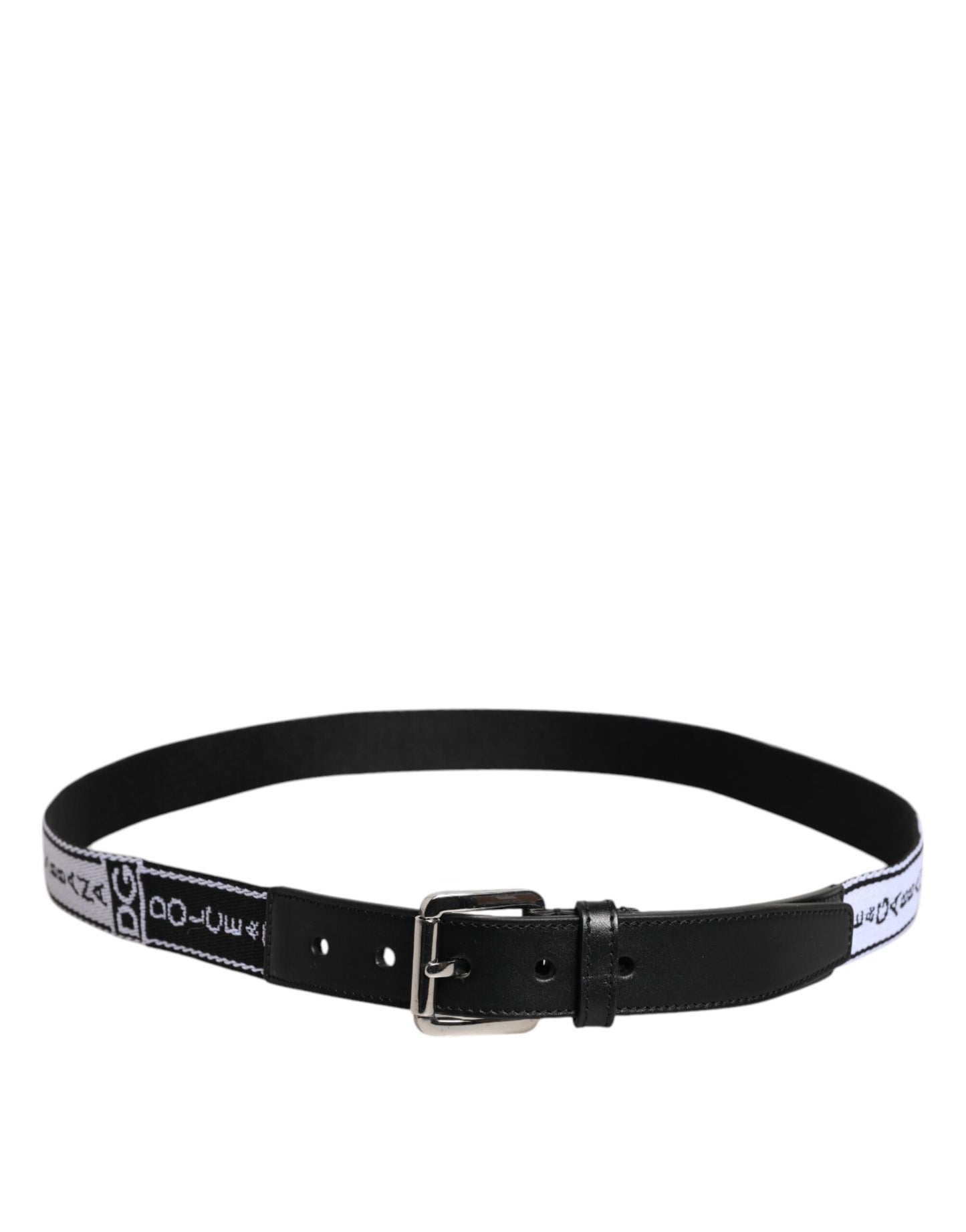 Curea Dolce & Gabbana cu cataramă din metal imprimat cu logo negru și alb