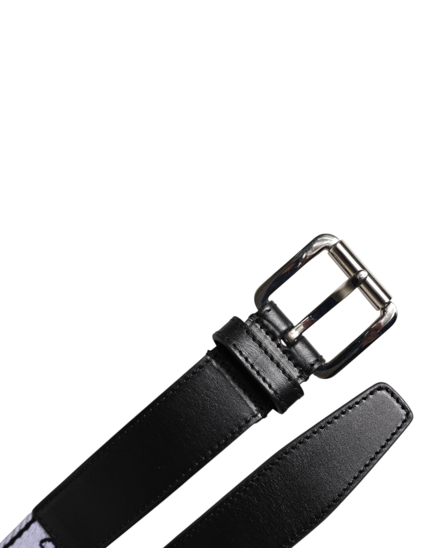Curea Dolce & Gabbana cu cataramă din metal imprimat cu logo negru și alb