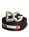Curea Dolce & Gabbana cu cataramă din metal imprimat cu logo negru și alb