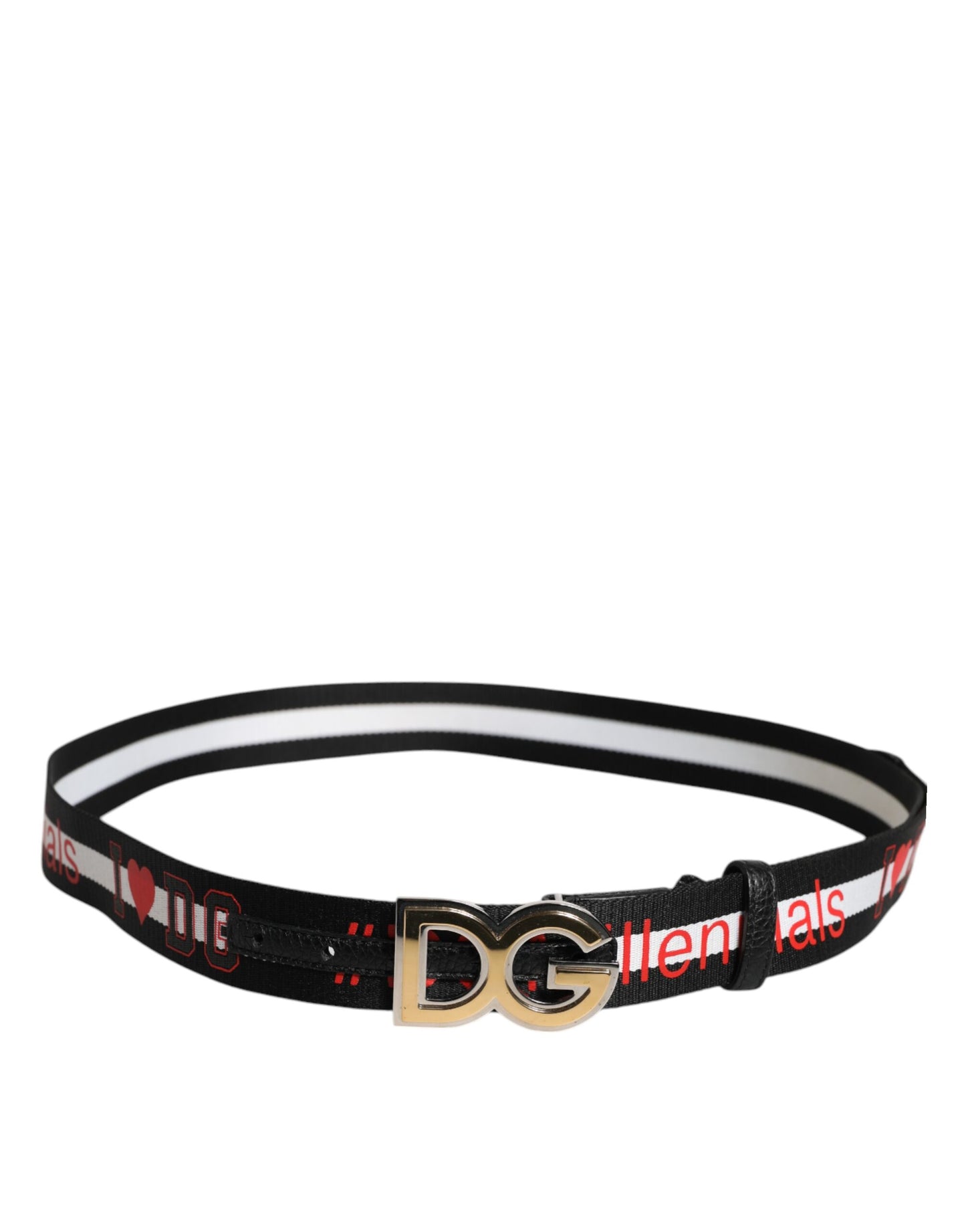 Curea Dolce & Gabbana cu cataramă din metal imprimat cu logo negru și alb