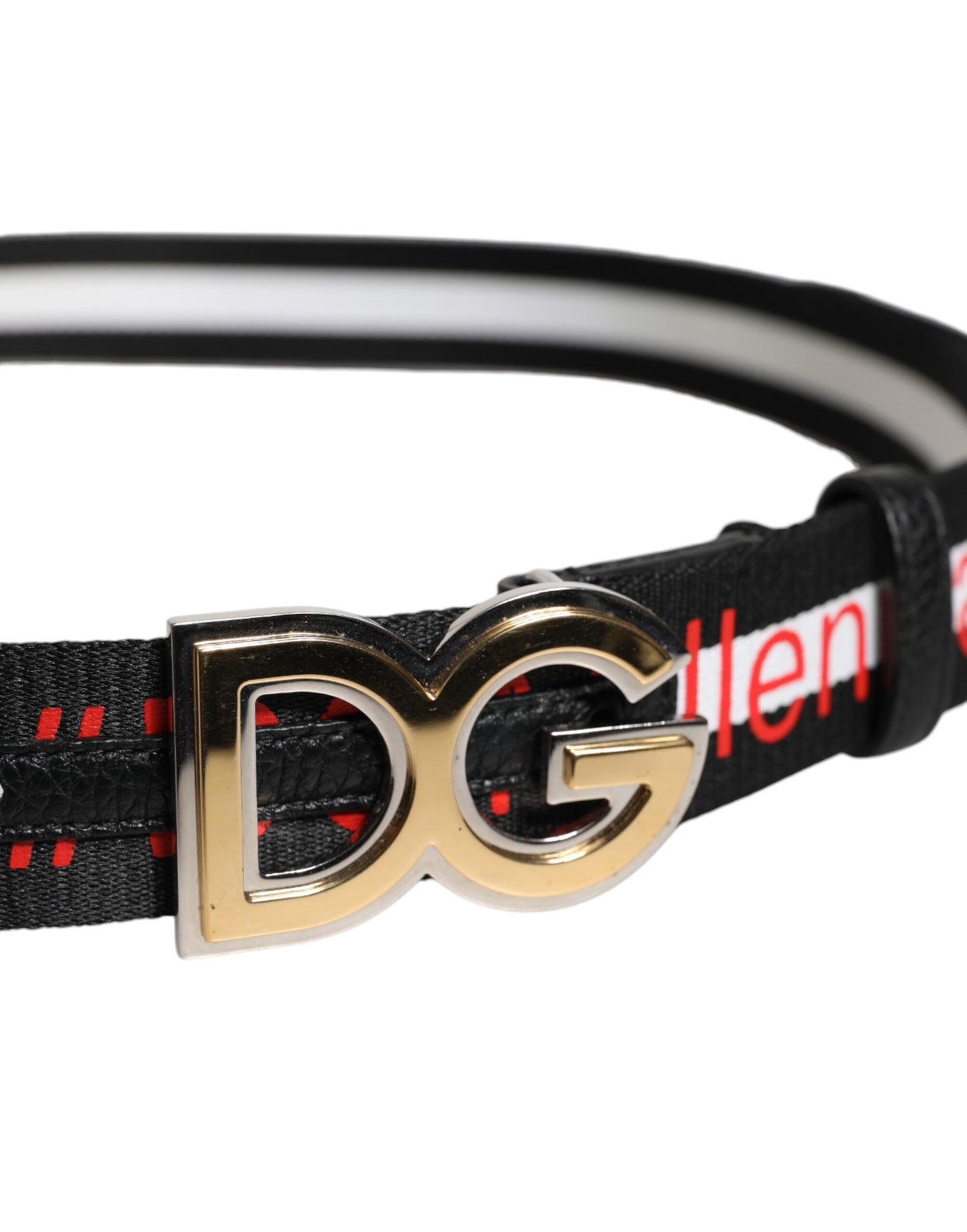 Curea Dolce & Gabbana cu cataramă din metal imprimat cu logo negru și alb