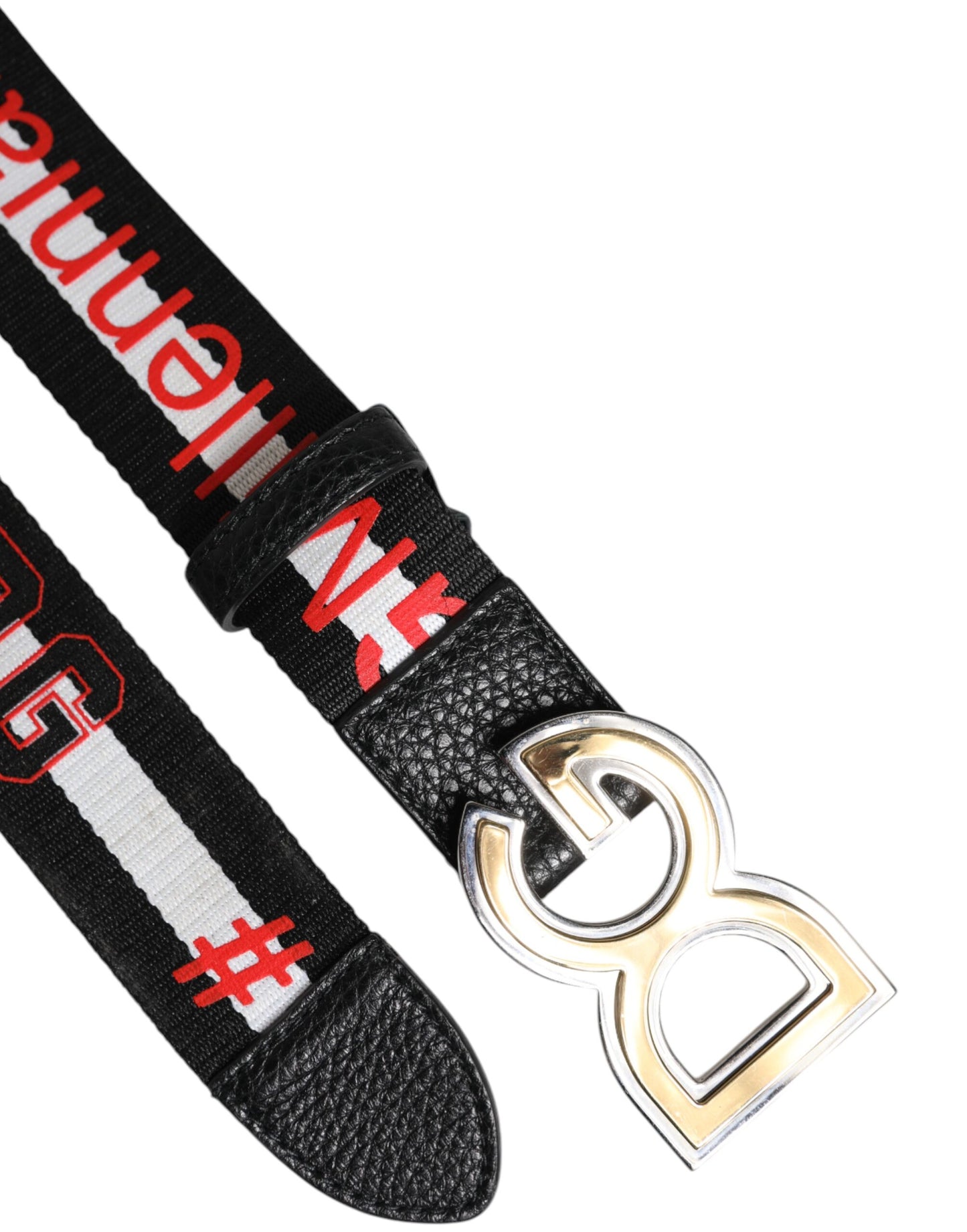 Curea Dolce & Gabbana cu cataramă din metal imprimat cu logo negru și alb