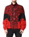 Jachetă bomber Dolce & Gabbana cu fermoar complet și imprimeu leopard roșu