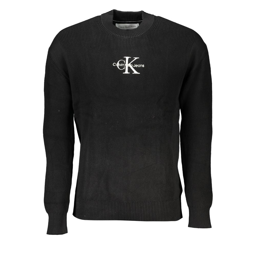 Pulover elegant cu guler rotund din bumbac Calvin Klein, cu detalii contrastante