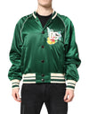 Jachetă bomber Dolce & Gabbana verde cu imprimeu floral DG și fermoar complet