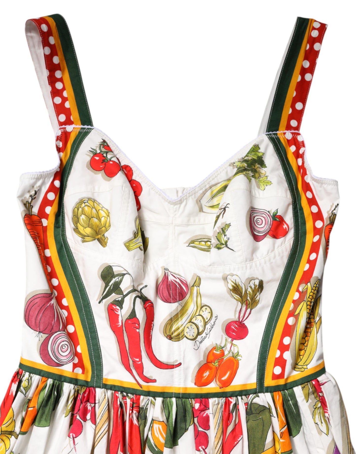 Dolce & Gabbana White Vegetables Sleeveless A-line Dress