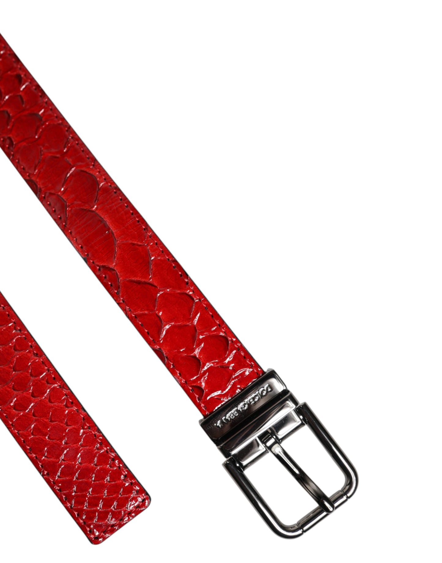 Curea Dolce & Gabbana din piele exotică roșie cu cataramă metalică din alamă