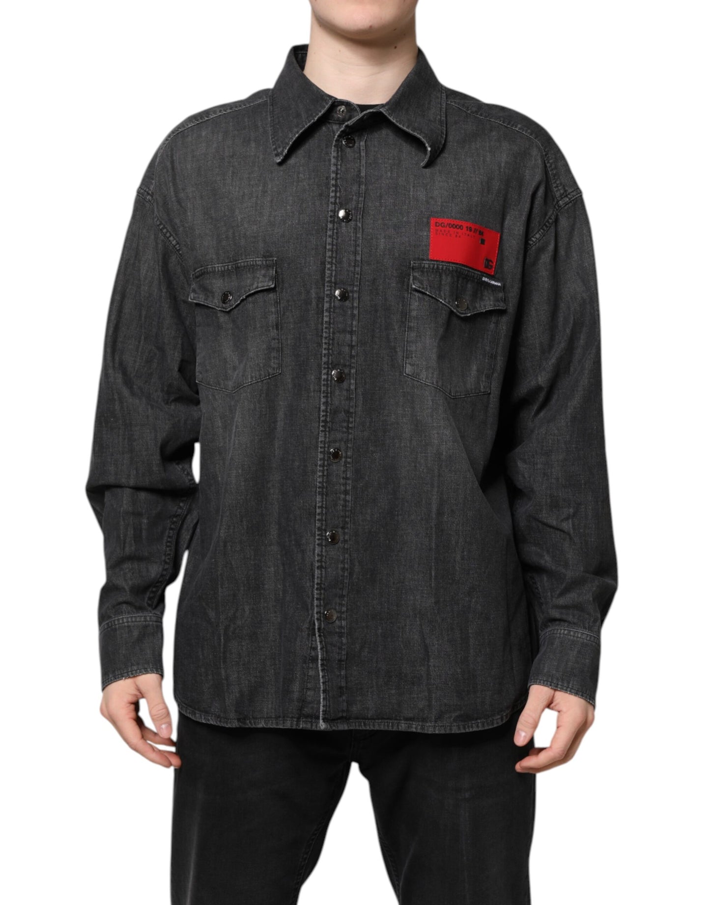 Cămașă din denim gri cu mânecă lungă și nasturi Dolce & Gabbana