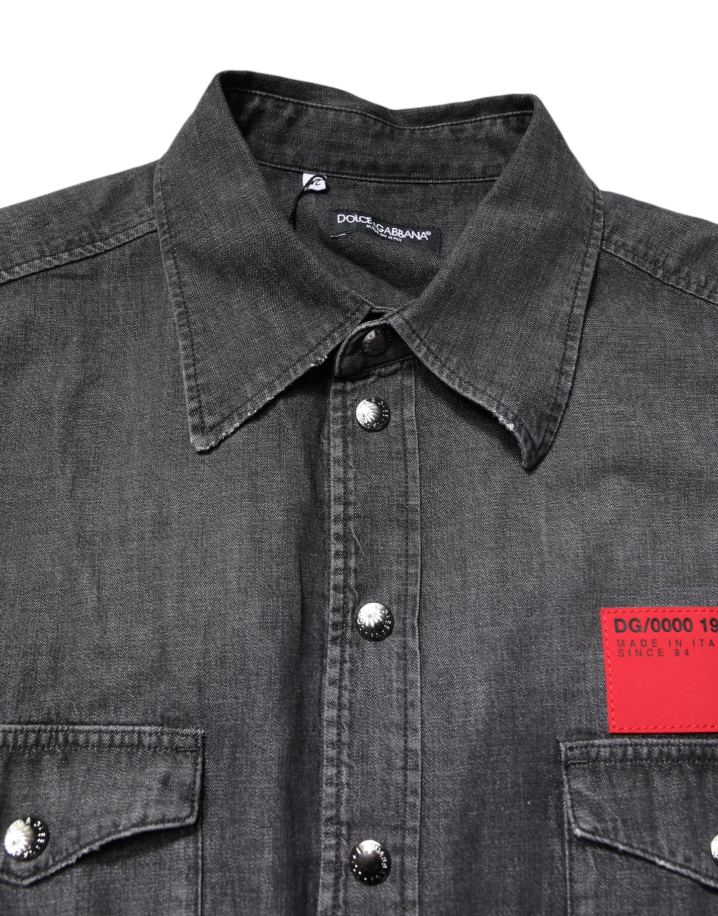Cămașă din denim gri cu mânecă lungă și nasturi Dolce & Gabbana