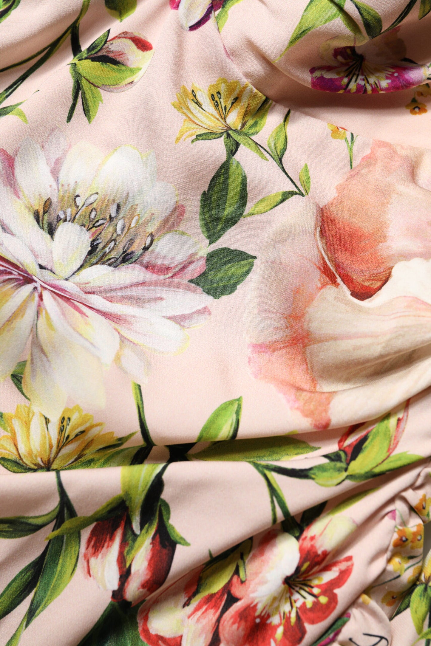 Dolce & Gabbana Lyserød Blomster Silke Fit & Flared Midikjole