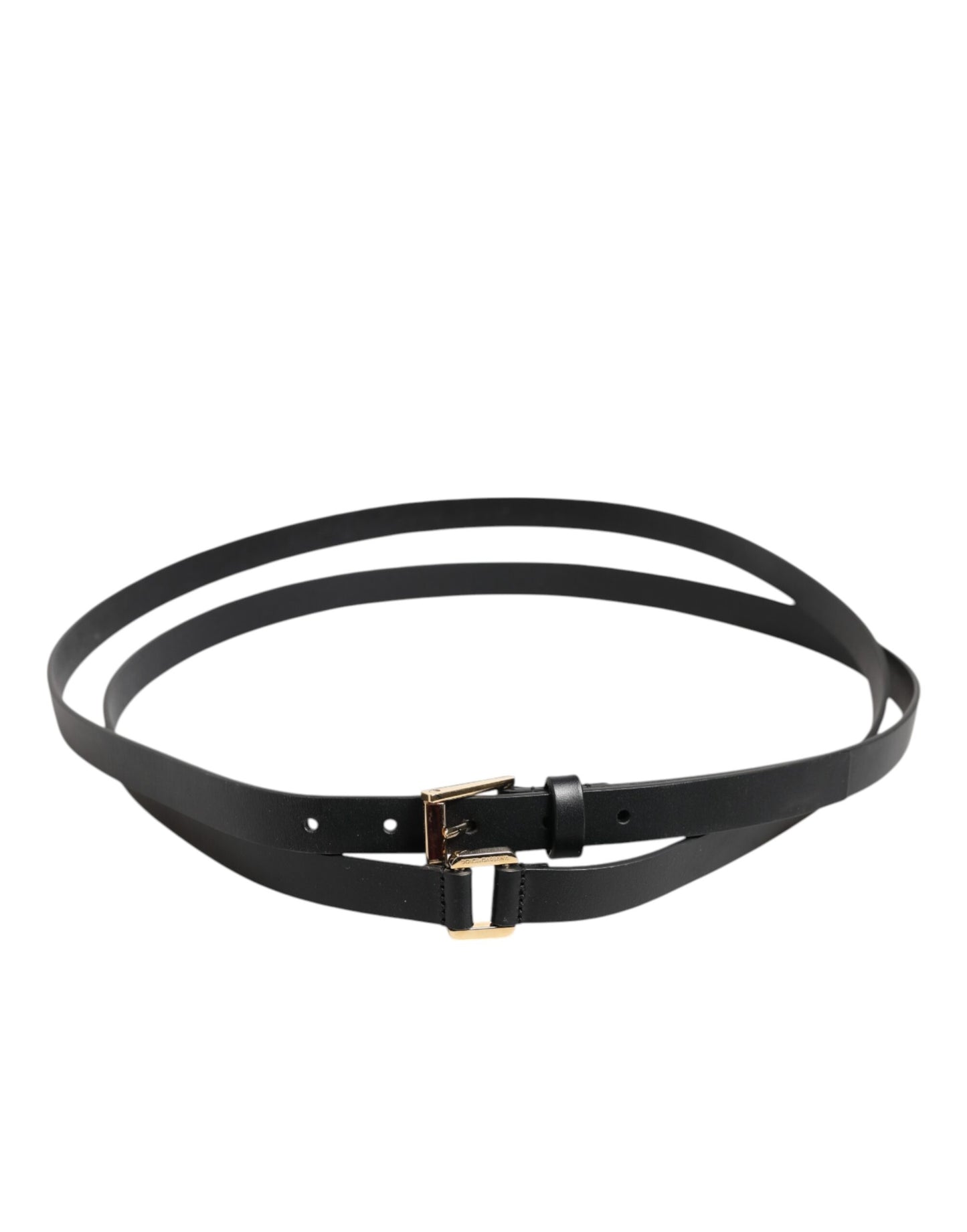 Curea Dolce & Gabbana neagră cu cataramă dublă din piele aurie