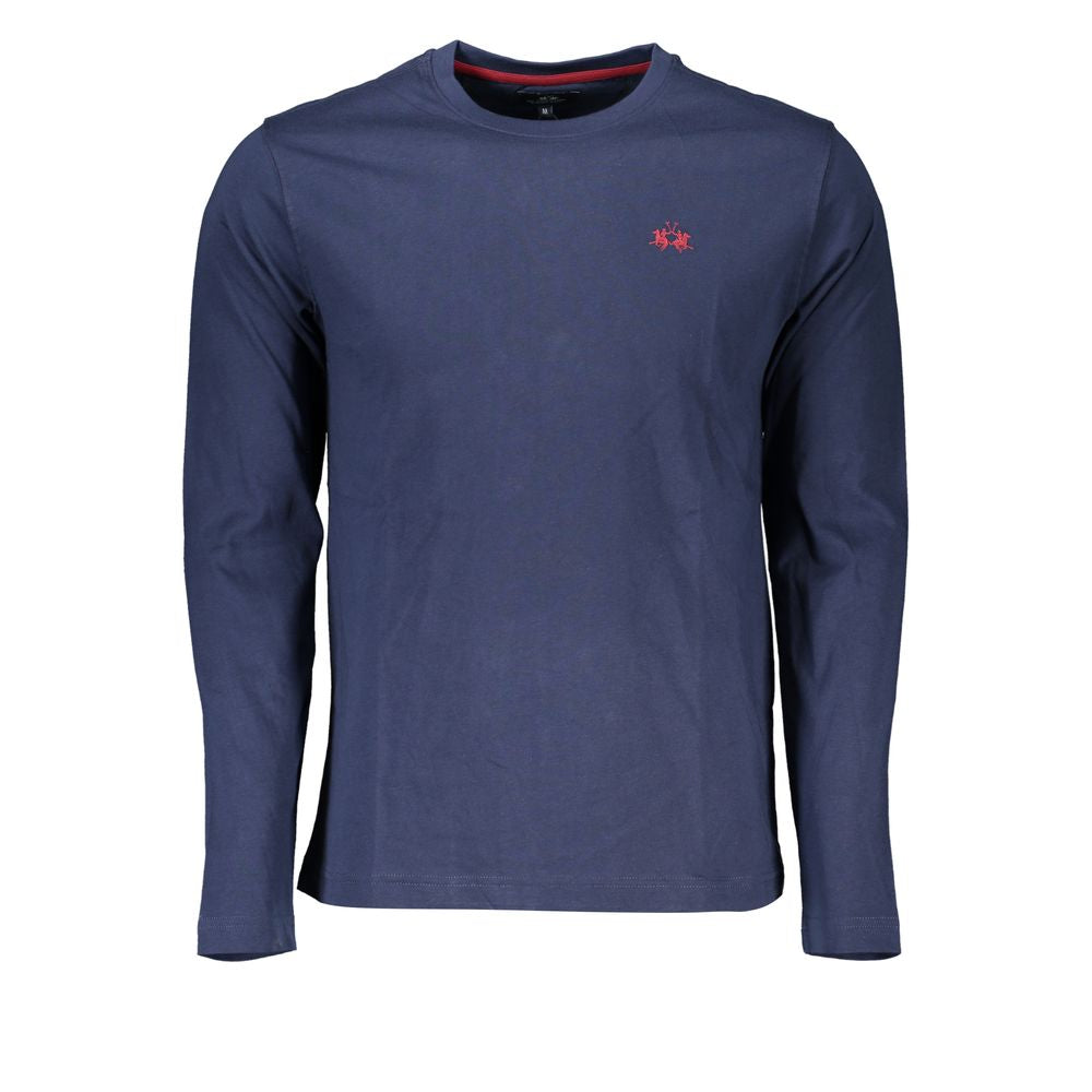 Tricou brodat cu guler rotund, albastru regal, La Martina