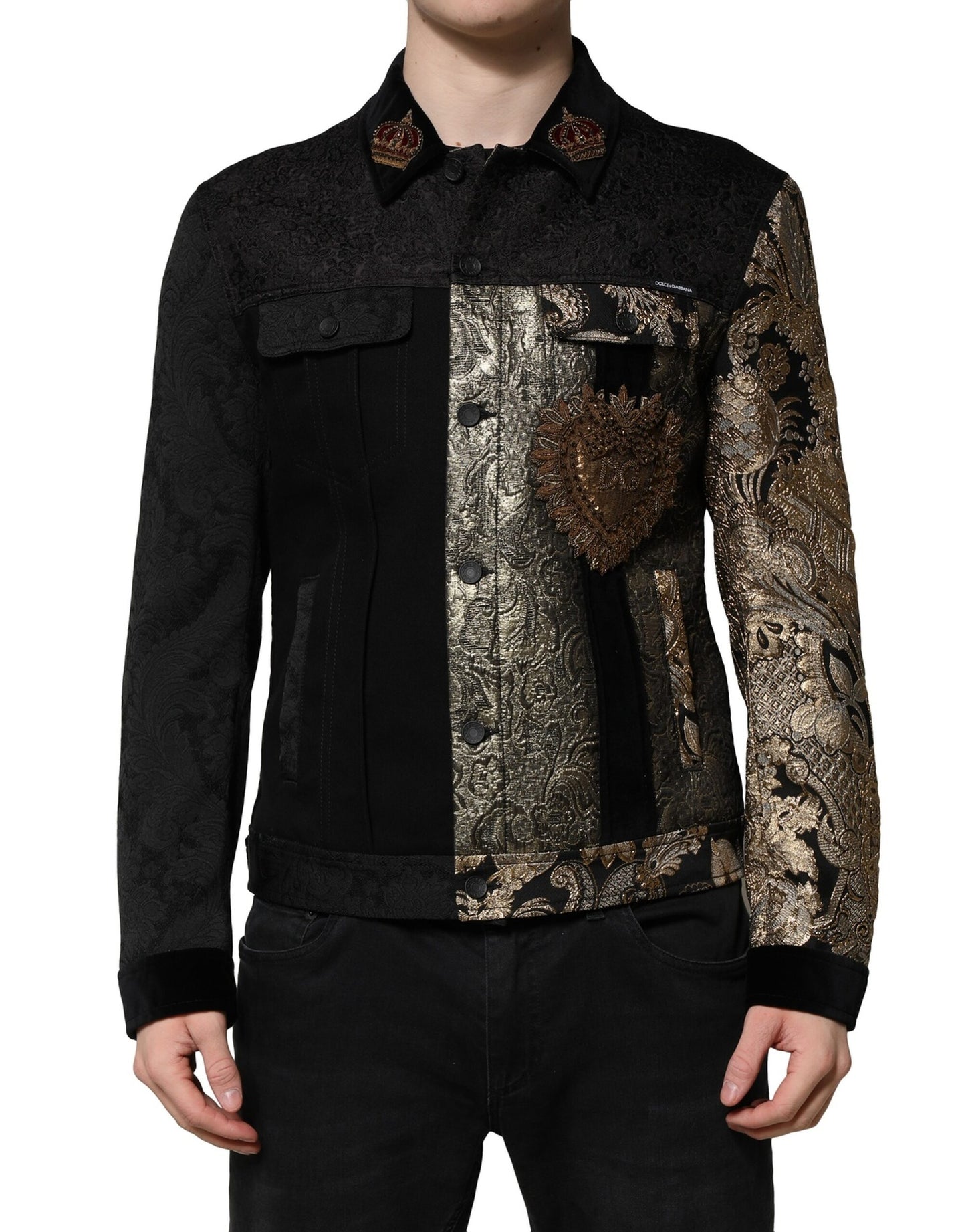 Dolce & Gabbana Jachetă biker pentru bărbați cu imprimeu floral auriu-negru