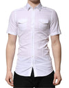 Cămașă casual Dolce & Gabbana din bumbac alb, cu mânecă scurtă, aurie