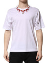 Tricou Dolce & Gabbana alb cu guler rotund din bumbac și ornament