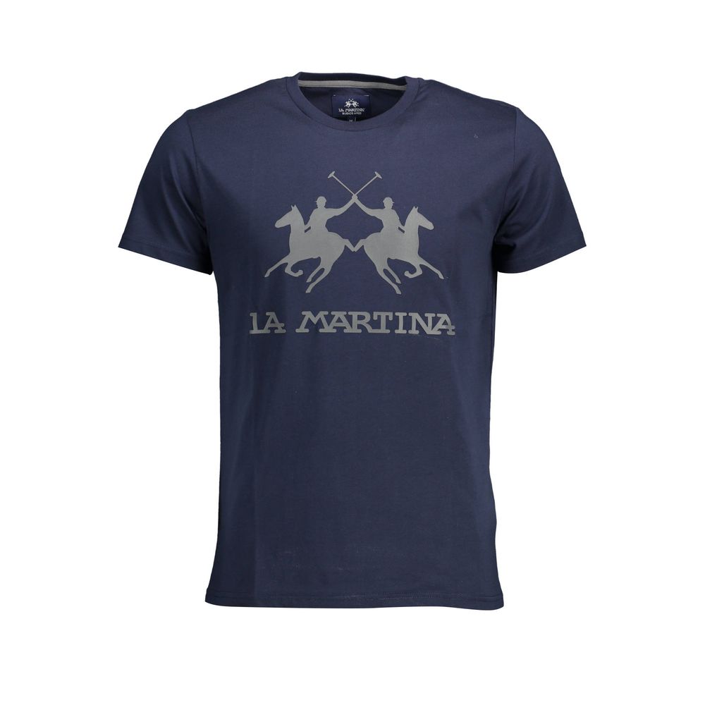 Tricou La Martina Chic din bumbac cu guler rotund, albastru