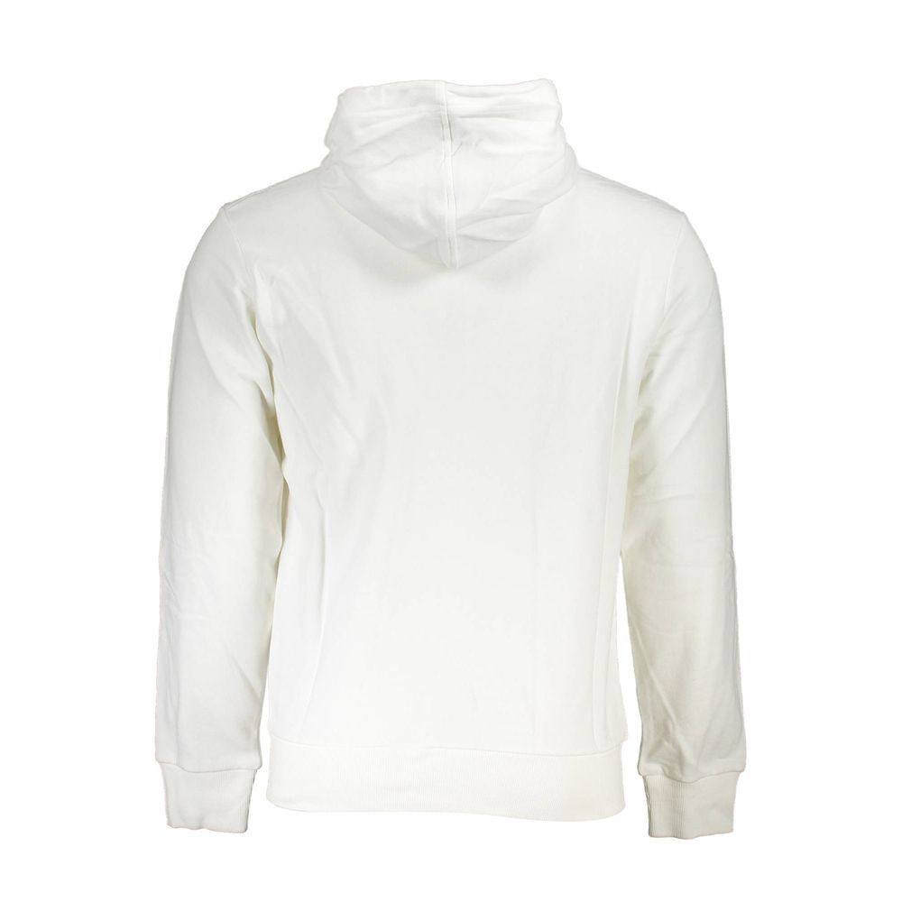 La Martina White Cotton Men Sweater with Hood and Zip Pockets