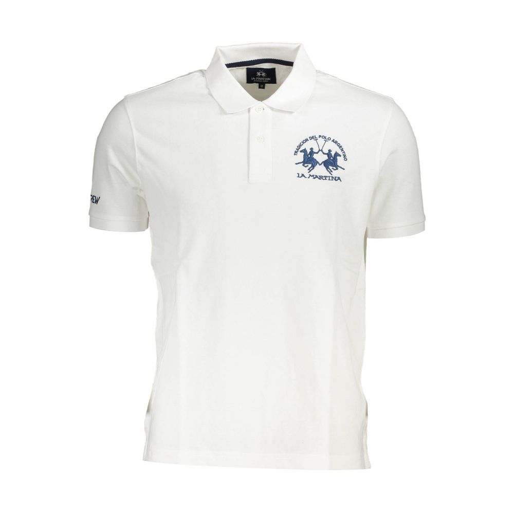 Tricou polo alb din bumbac La Martina pentru bărbați