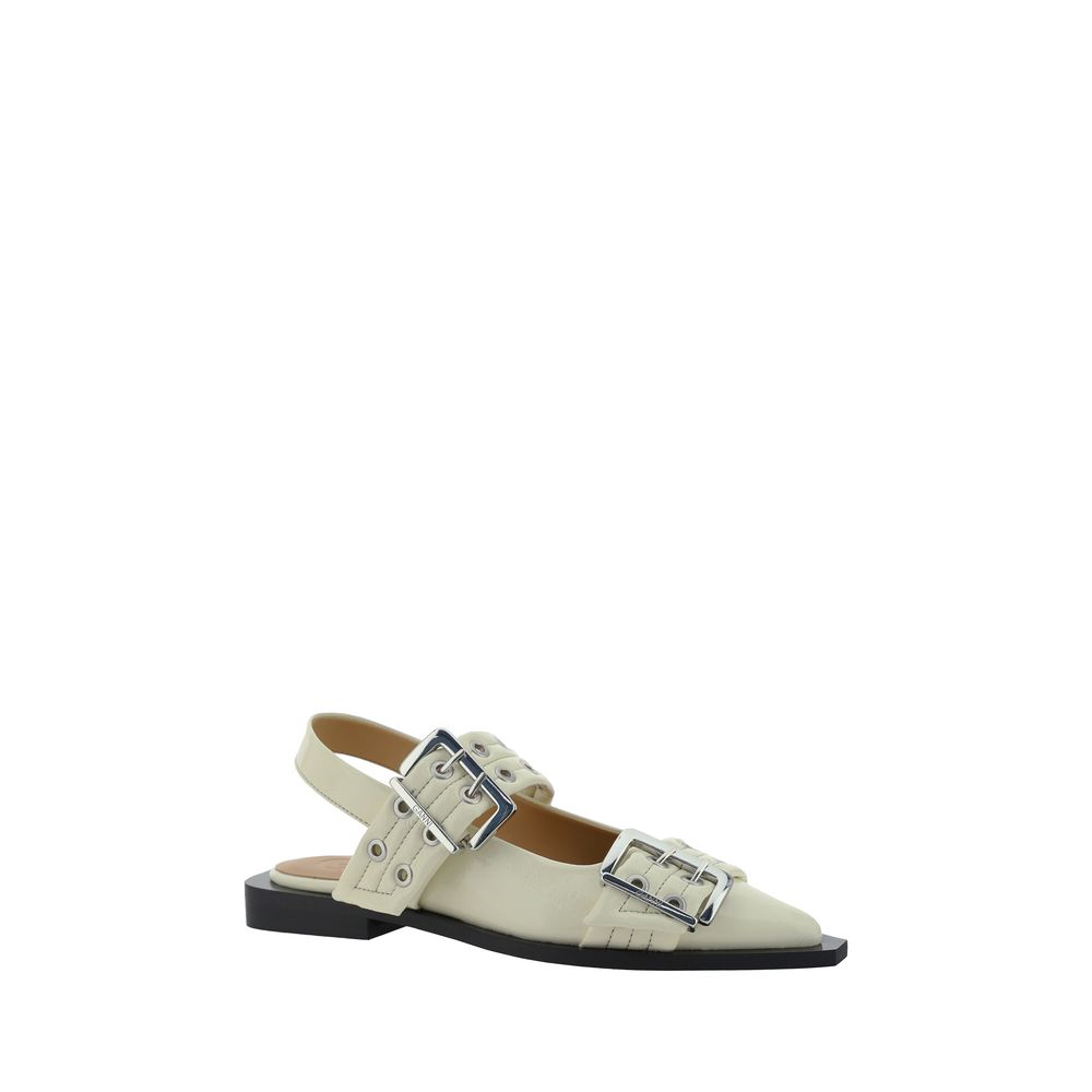 Balerini Ganni cu cataramă feminină și slingback