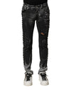Blugi skinny Dolce & Gabbana negri spălați cu ornament