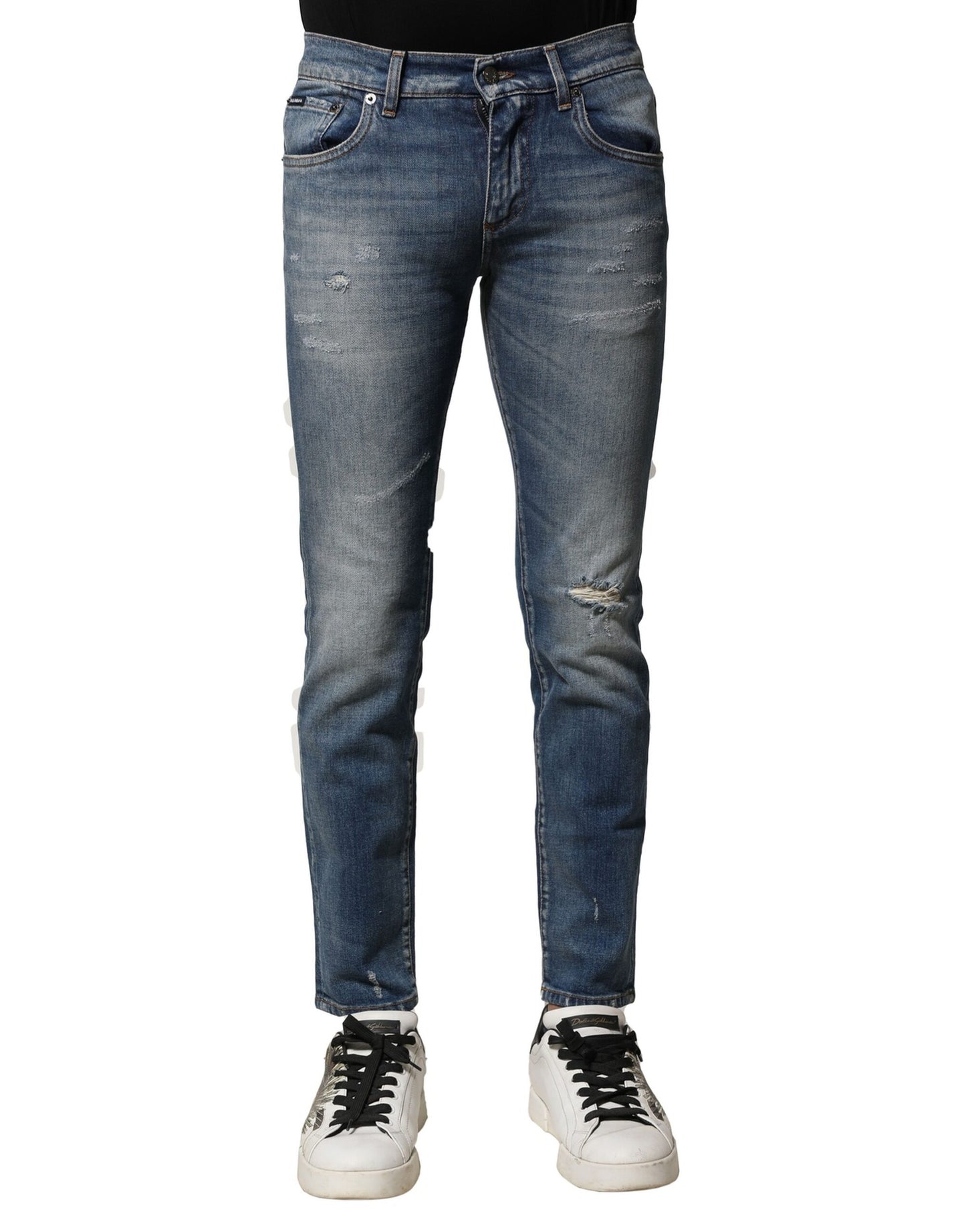 Blugi Dolce & Gabbana albaștri din bumbac spălat, croială slim fit pentru bărbați