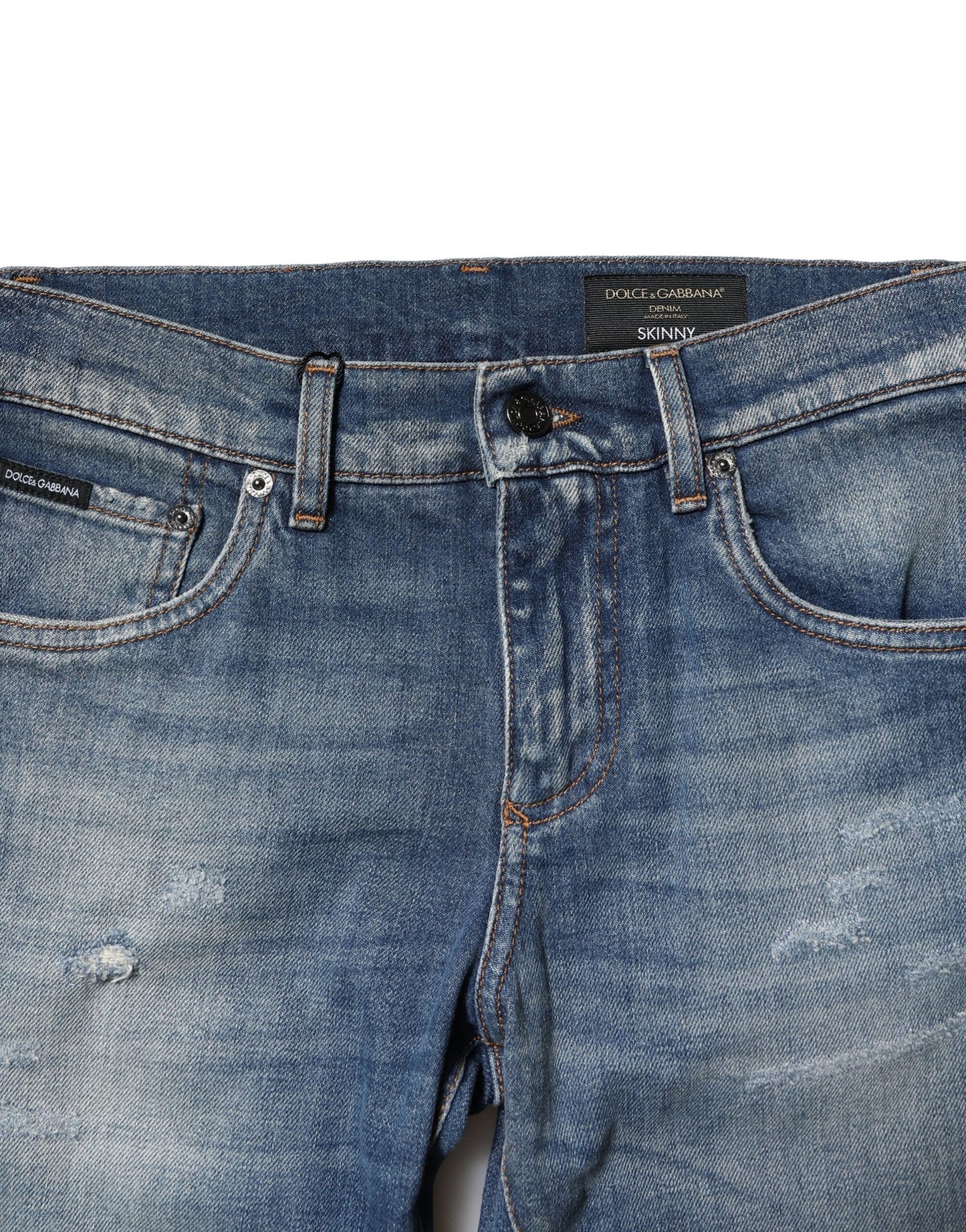 Blugi Dolce & Gabbana albaștri din bumbac spălat, croială slim fit pentru bărbați