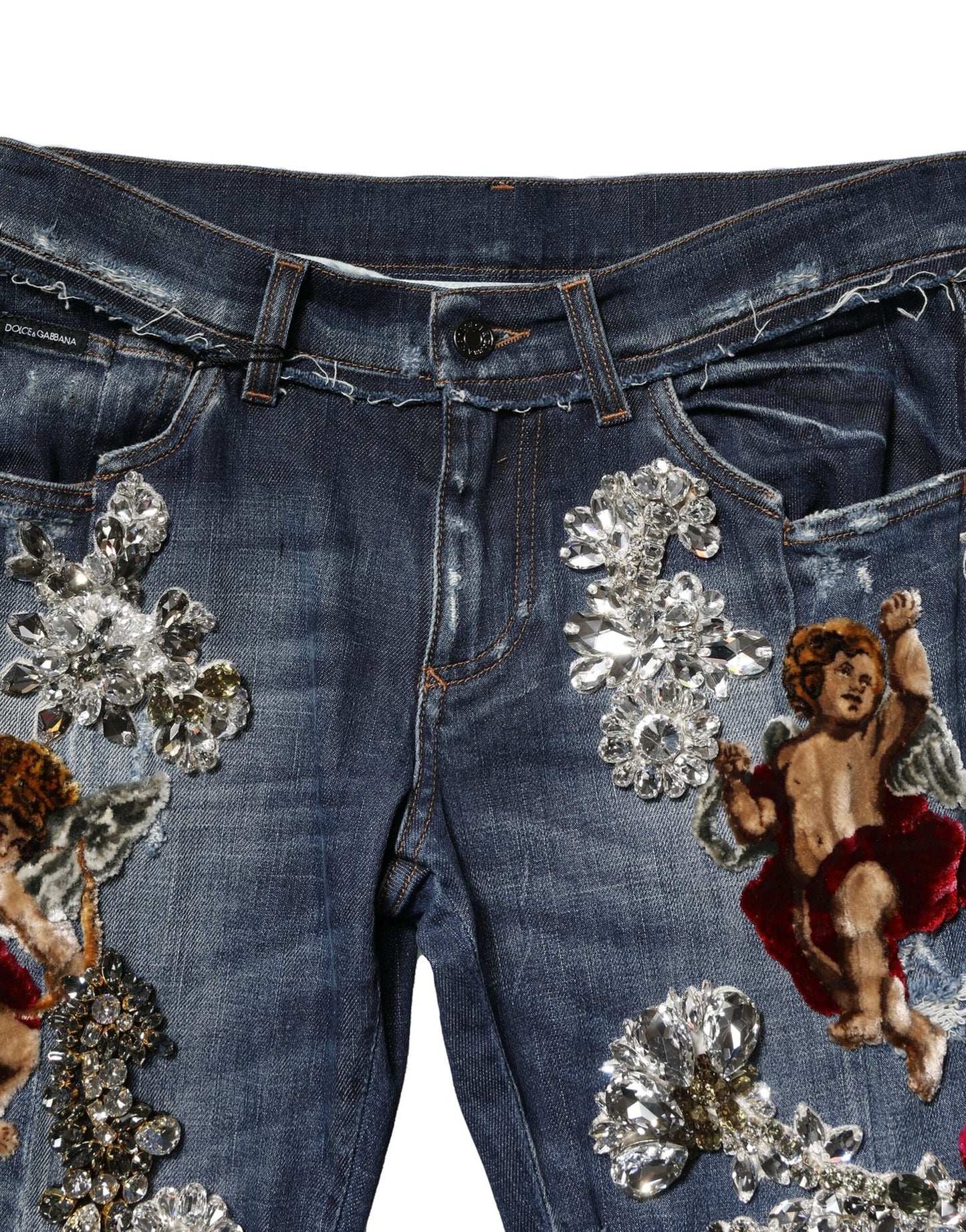 Dolce & Gabbana Blue Cotton Rhinestone Embellish Denim Jeans
