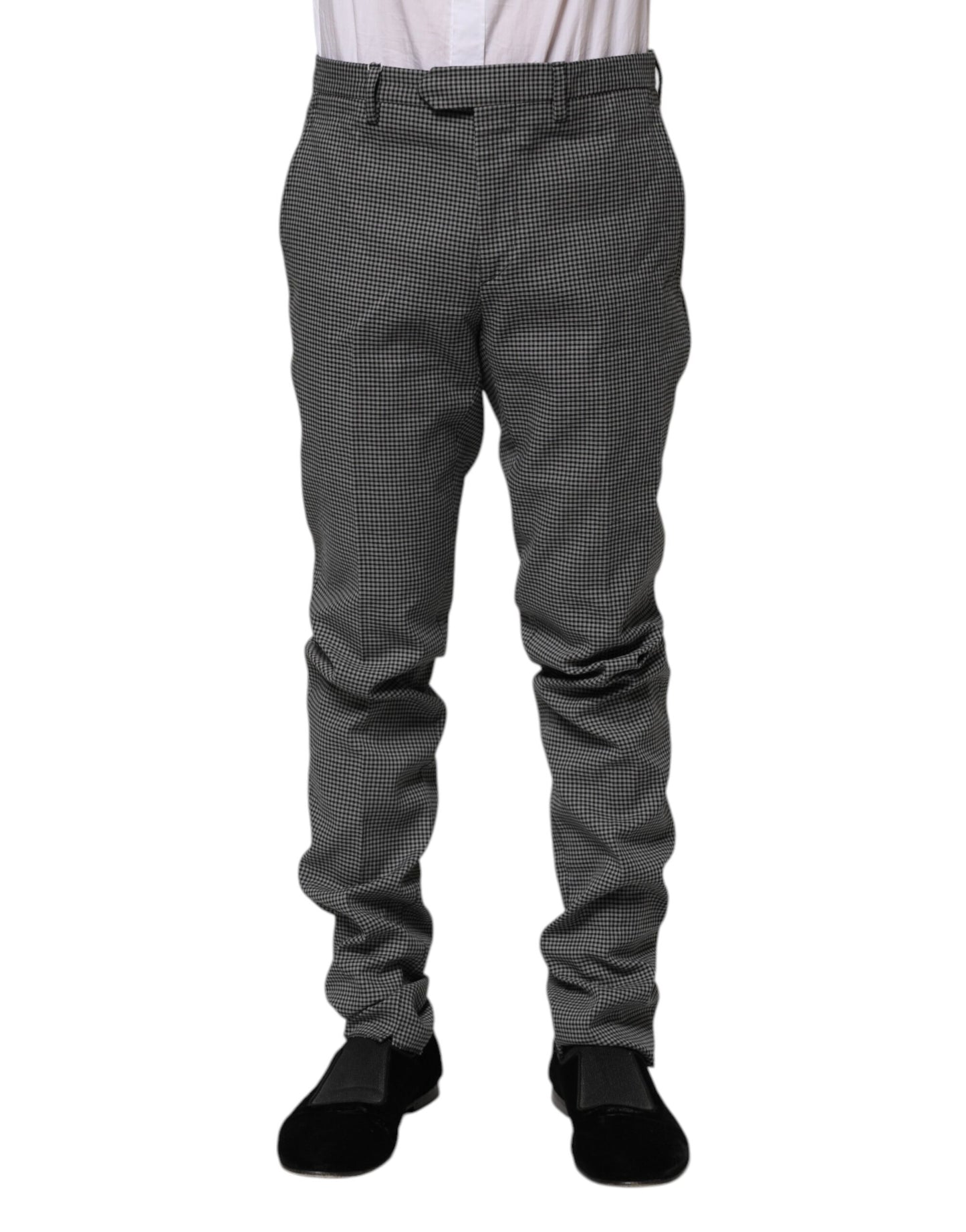 Pantaloni eleganți conici în carouri albi și negri BENCIVENGA