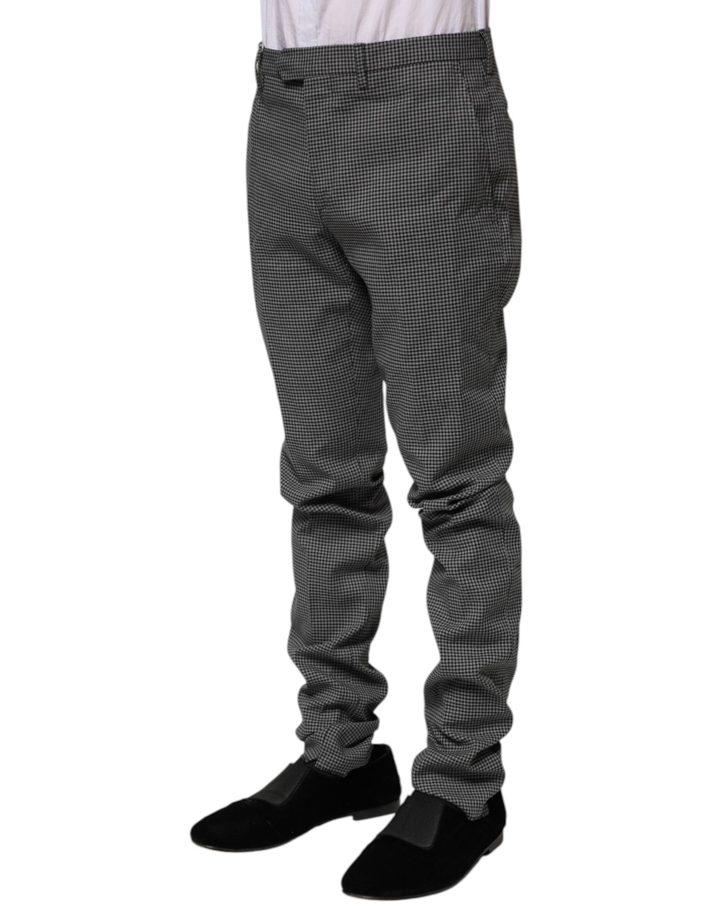 Pantaloni eleganți conici în carouri albi și negri BENCIVENGA