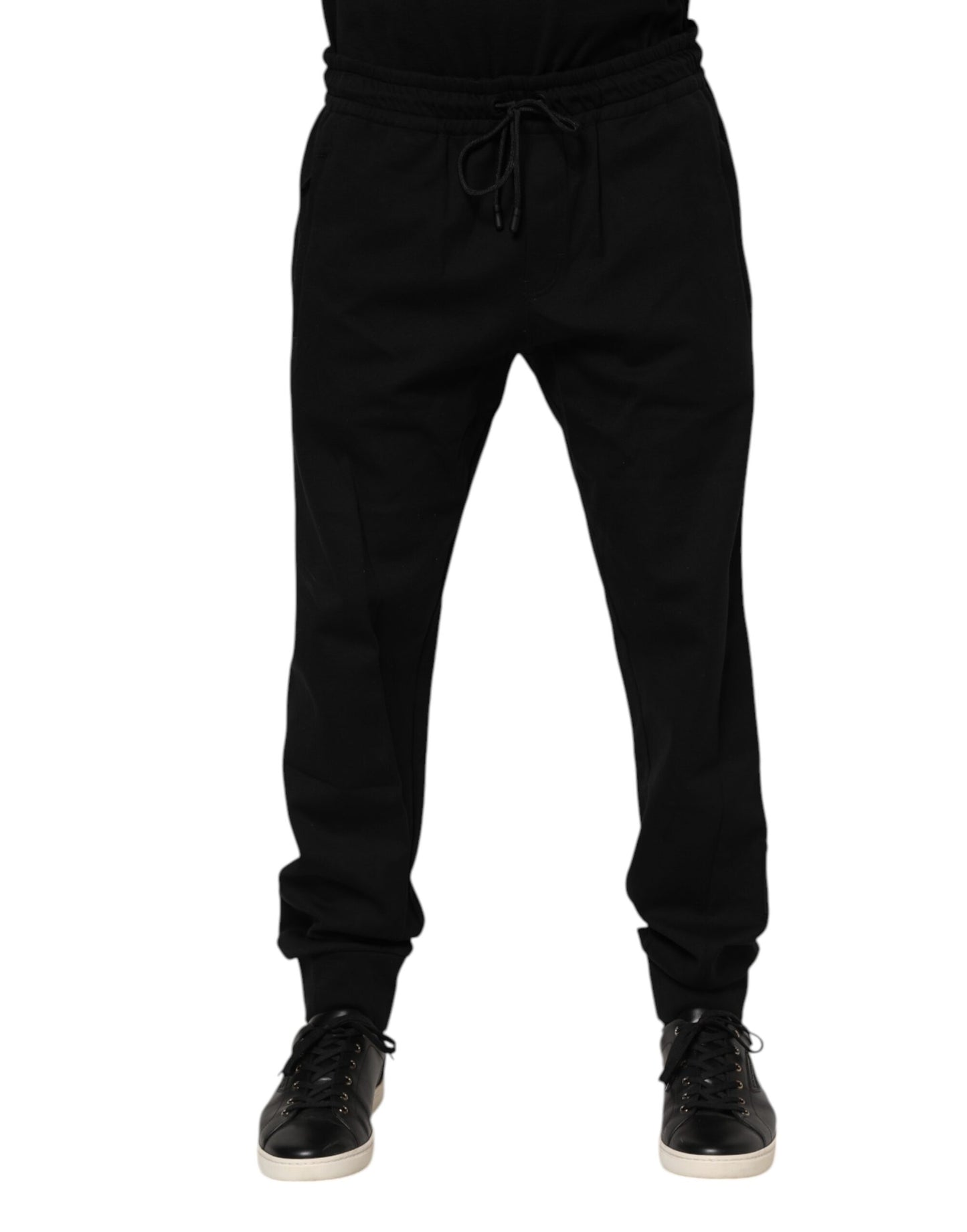 Dolce & Gabbana Pantaloni sport negri din bumbac pentru bărbați