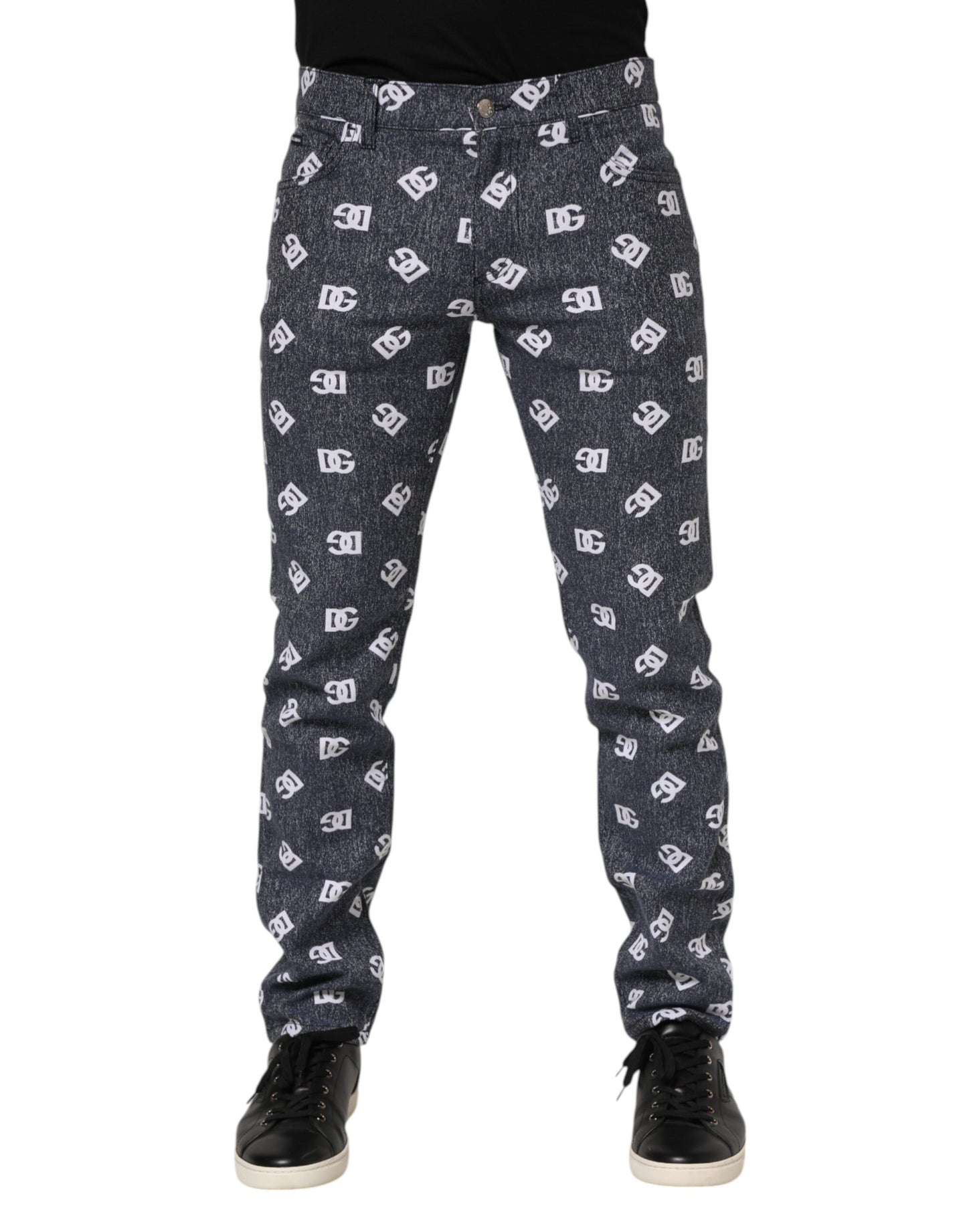 Blugi Dolce & Gabbana gri închis cu logo din bumbac și slim skinny din denim