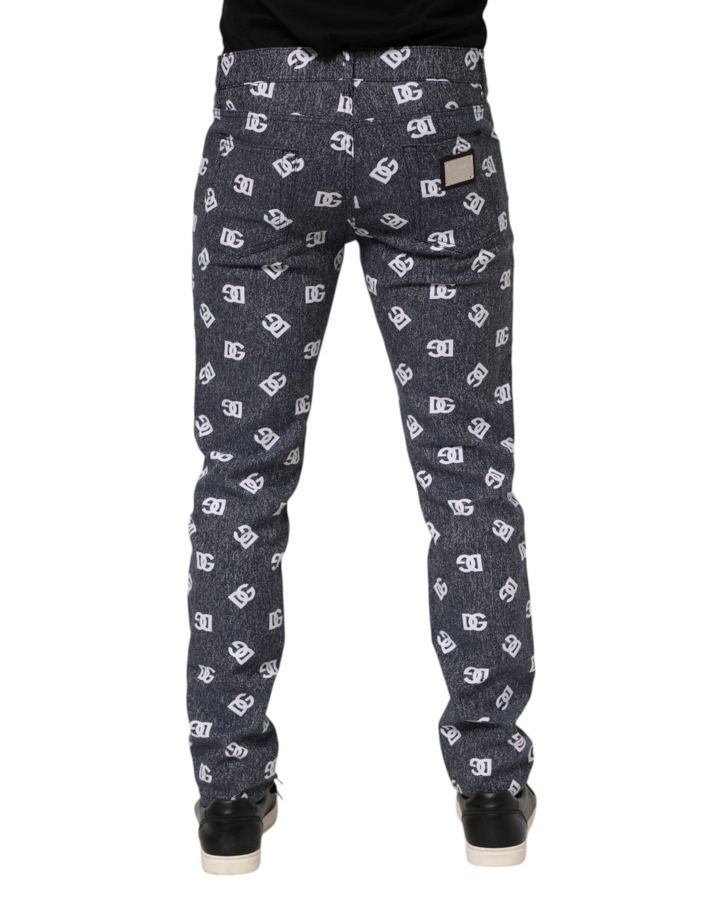 Blugi Dolce & Gabbana gri închis cu logo din bumbac și slim skinny din denim