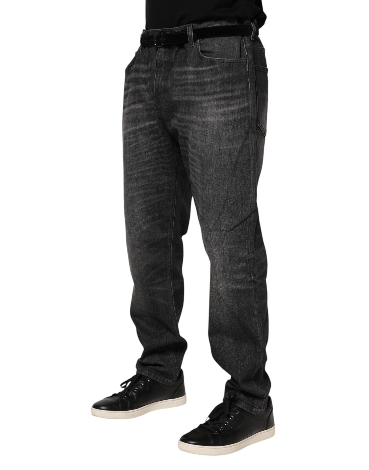Blugi Dolce & Gabbana gri din denim spălat, lejer, din bumbac
