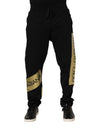Dolce & Gabbana Pantaloni jogging negri din bumbac cu bandă cu logo pentru bărbați