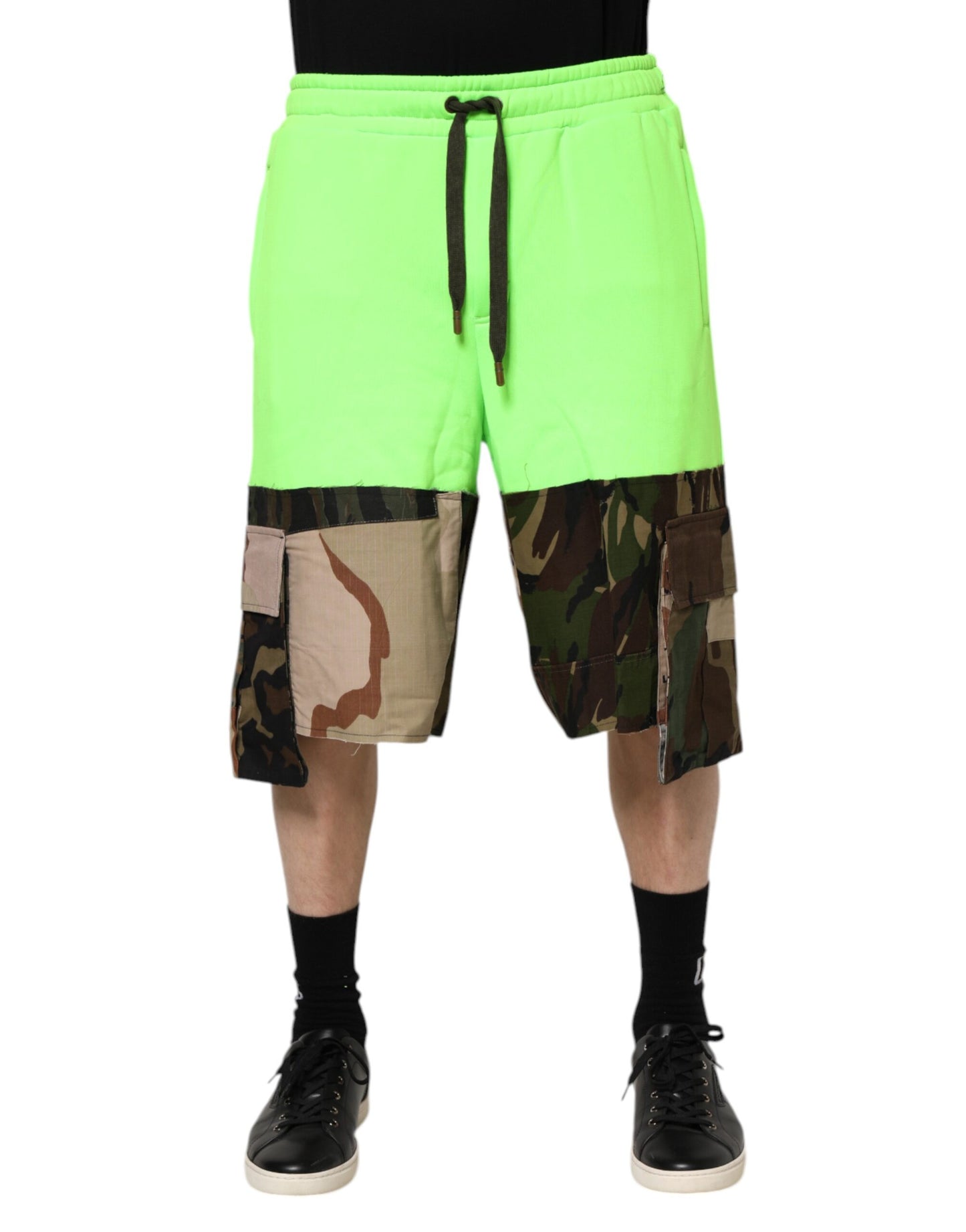 Pantaloni scurți cargo Bermuda verzi cu model patchwork Dolce & Gabbana pentru bărbați