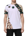 Tricou Dolce & Gabbana alb cu guler rotund pentru bărbați, cu imprimeu camuflaj din bumbac