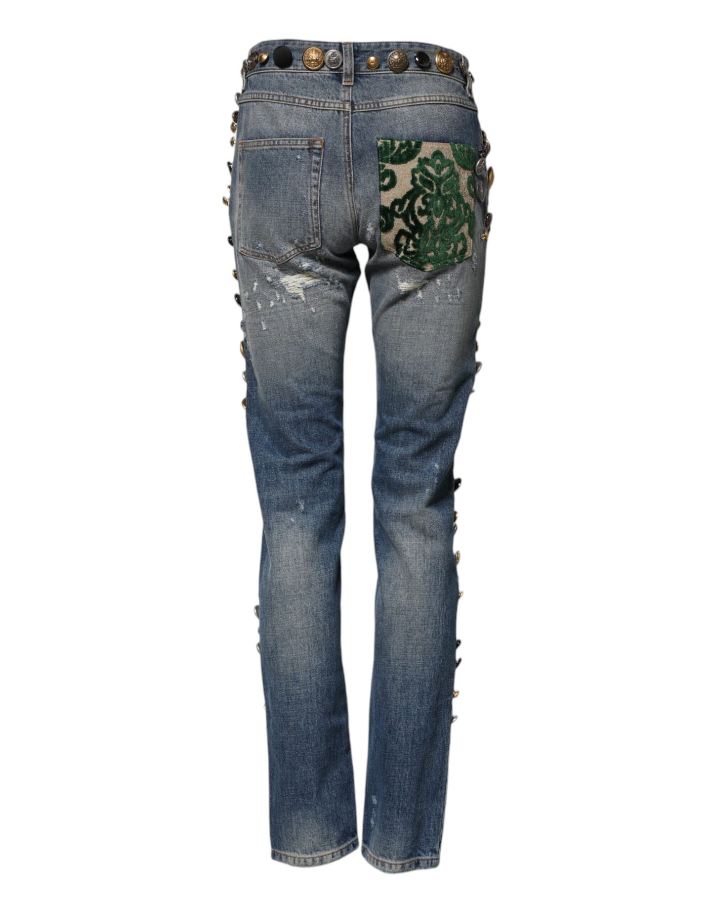 Dolce & Gabbana Blue Embellished Tattered SkinnyDenim Jeans