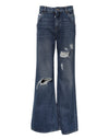 Dolce & Gabbana Blue Cotton Wide Leg Tattered Denim Jeans