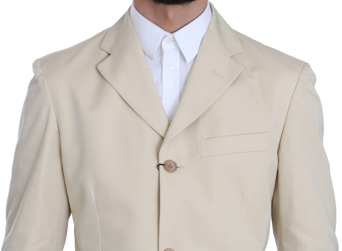 Costum Romeo Gigli din două piese, 3 nasturi, bej, din bumbac, uni