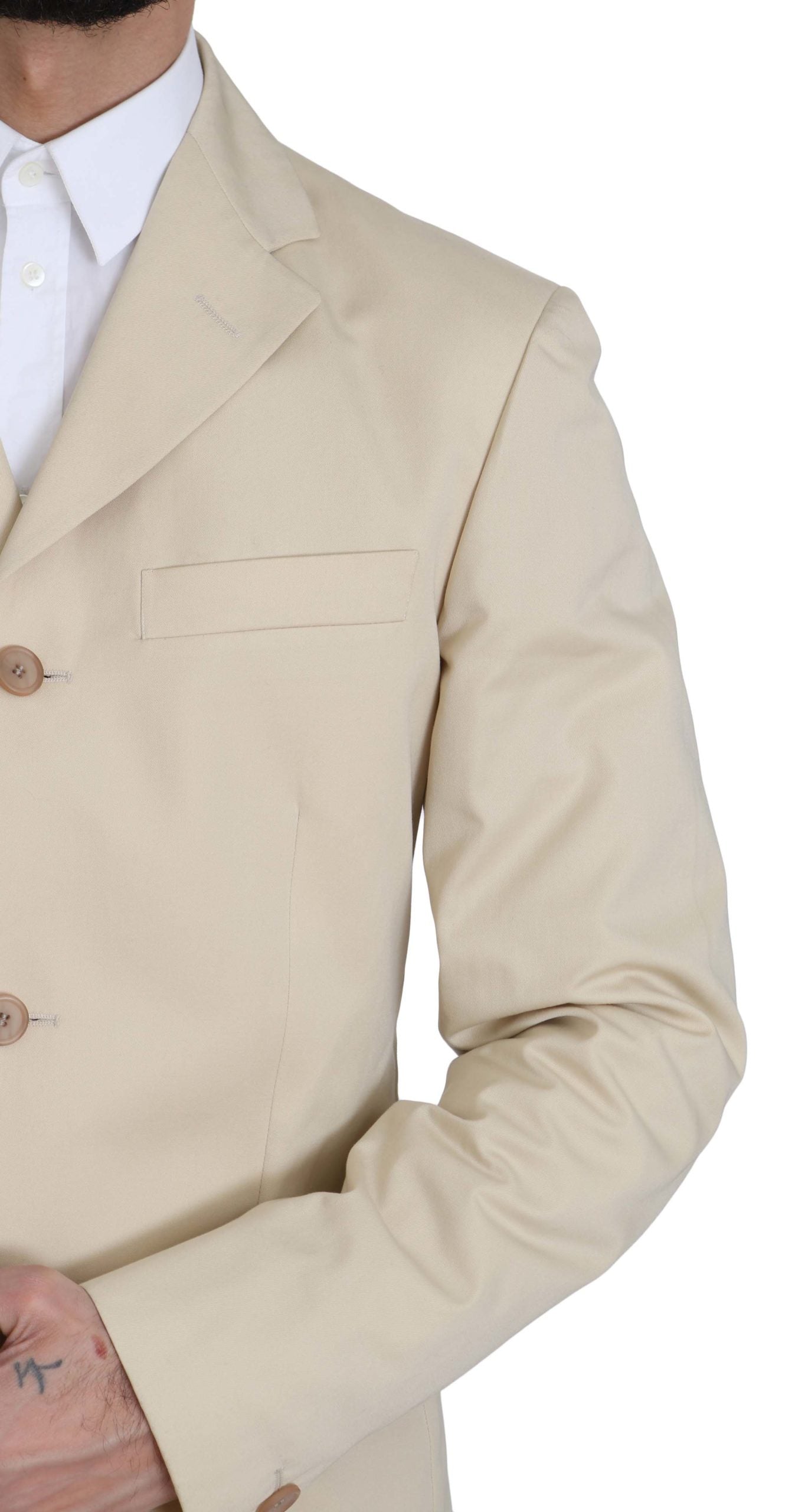 Costum Romeo Gigli din două piese, 3 nasturi, bej, din bumbac, uni