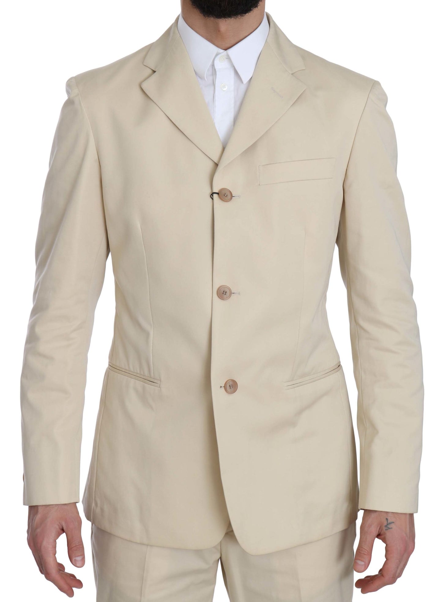 Costum Romeo Gigli din două piese, 3 nasturi, bej, din bumbac, uni