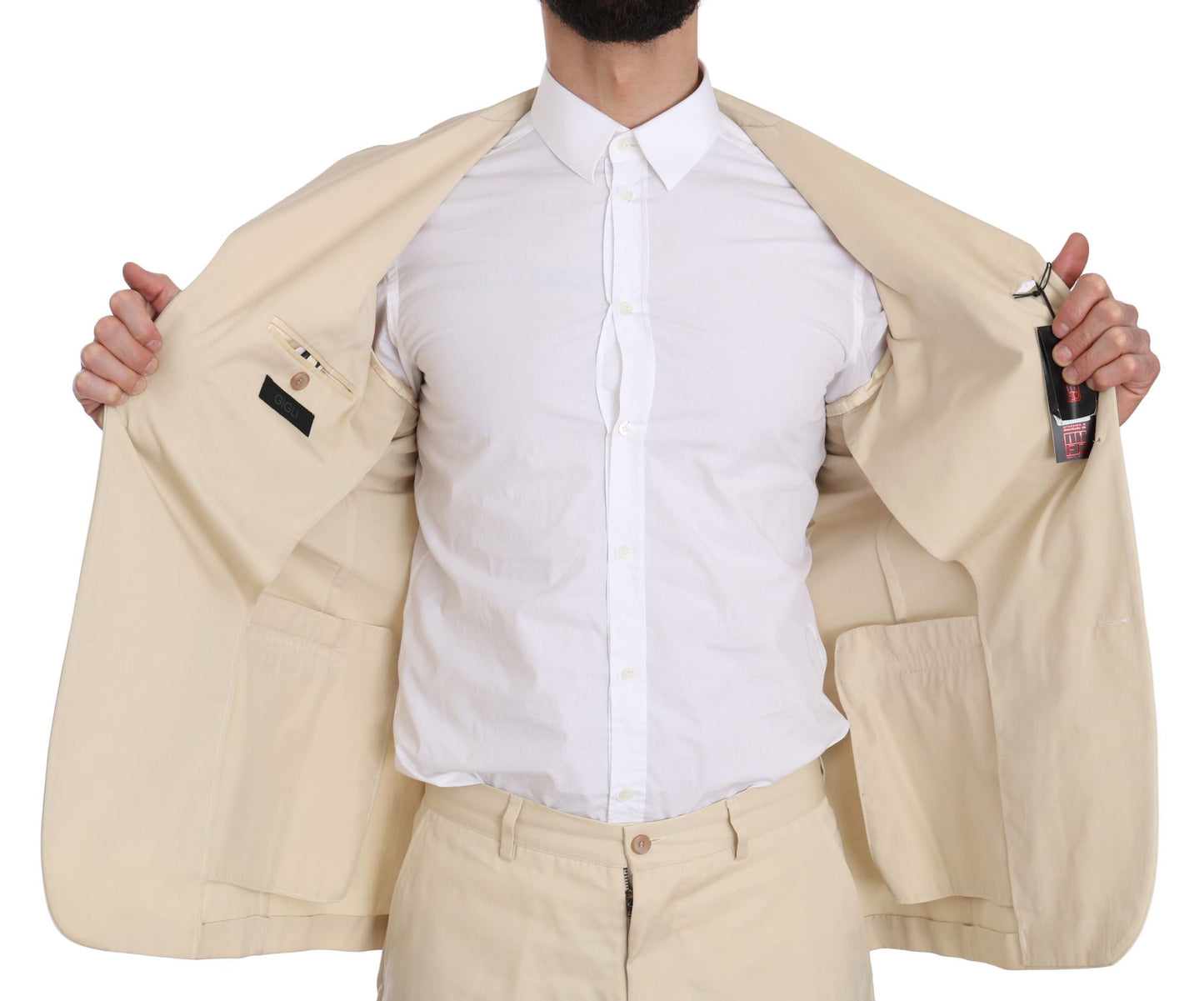 Costum Romeo Gigli din două piese, 3 nasturi, bej, din bumbac, uni