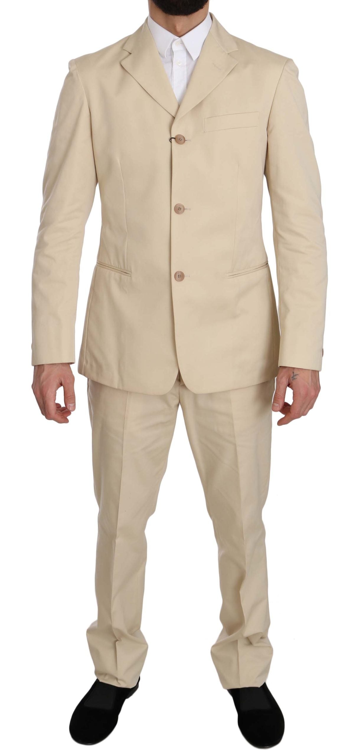 Costum Romeo Gigli din două piese, 3 nasturi, bej, din bumbac, uni