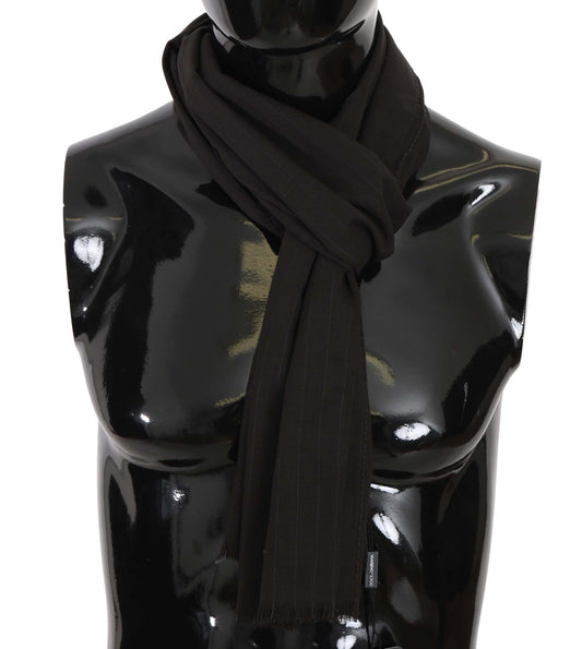 Dolce & Gabbana Dark Gray Virgin Wool Striped Pattern Wrap Scarf