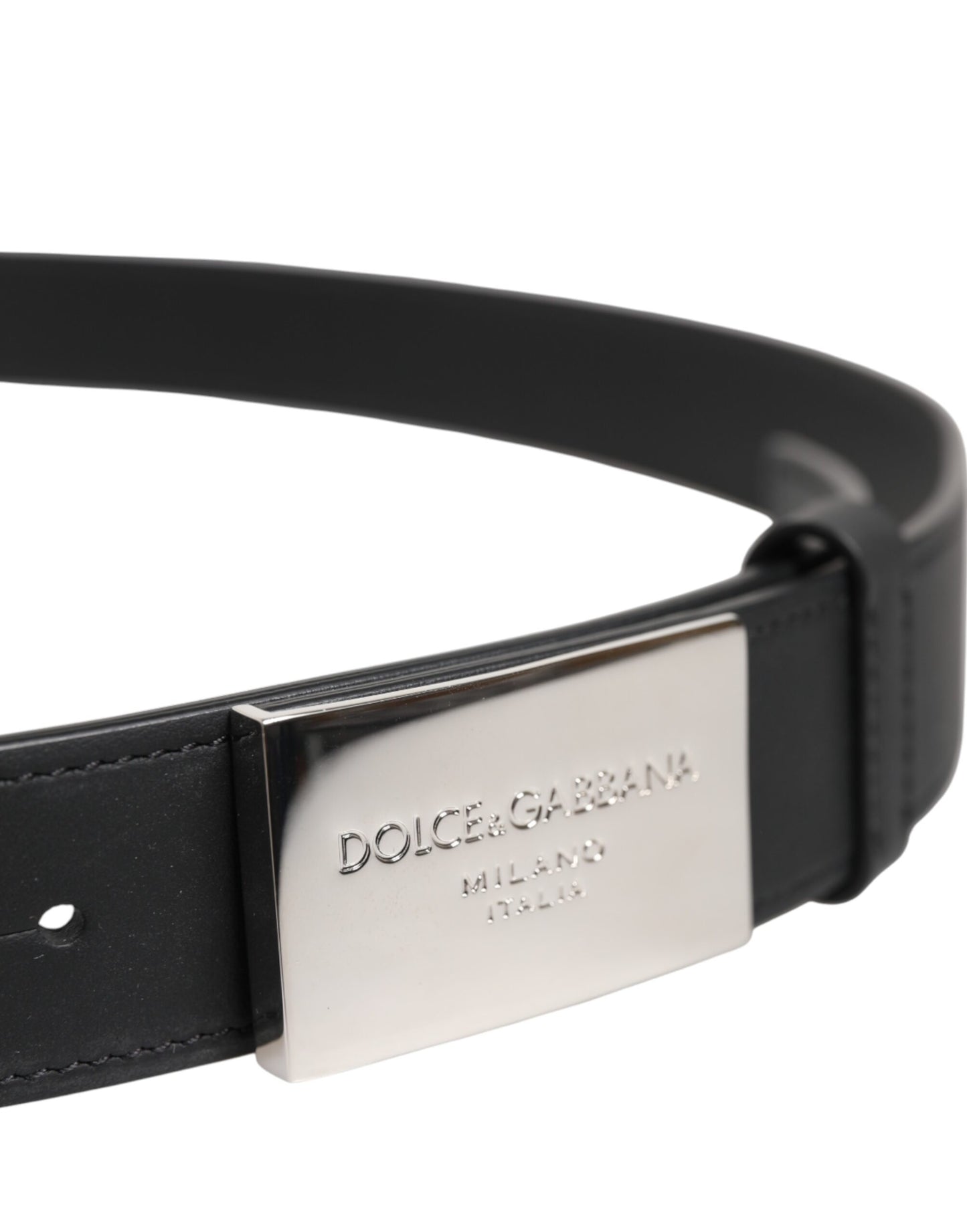 Dolce & Gabbana Black Leather Silver Metal Logo Buckle Belt