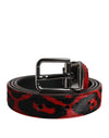 Curea Dolce & Gabbana cu cataramă metalică argintie și imprimeu leopard negru și roșu